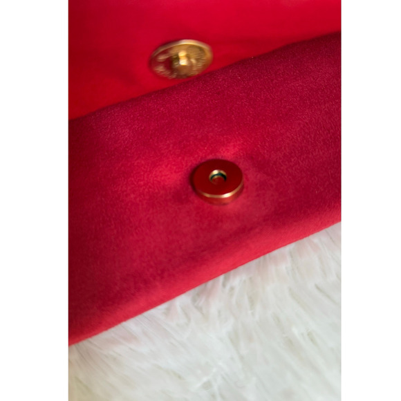 Francesca Clutch Evening Bag Gold Red Beaded Heart Chain Shoulder Strap NWT - Picture 6 of 12